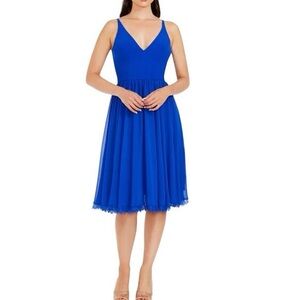 New Dress The Population Alicia Dress Electric Blue Crepe Chiffon Lace Medium